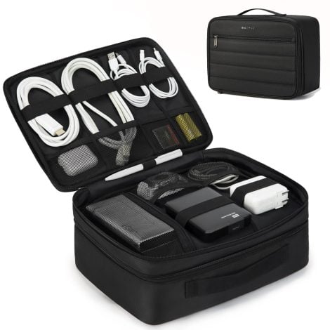 BAGSMART Charger & Cord Storage Bag: Perfect for organizing tech accessories like tablet, earphones; portable & stylish.