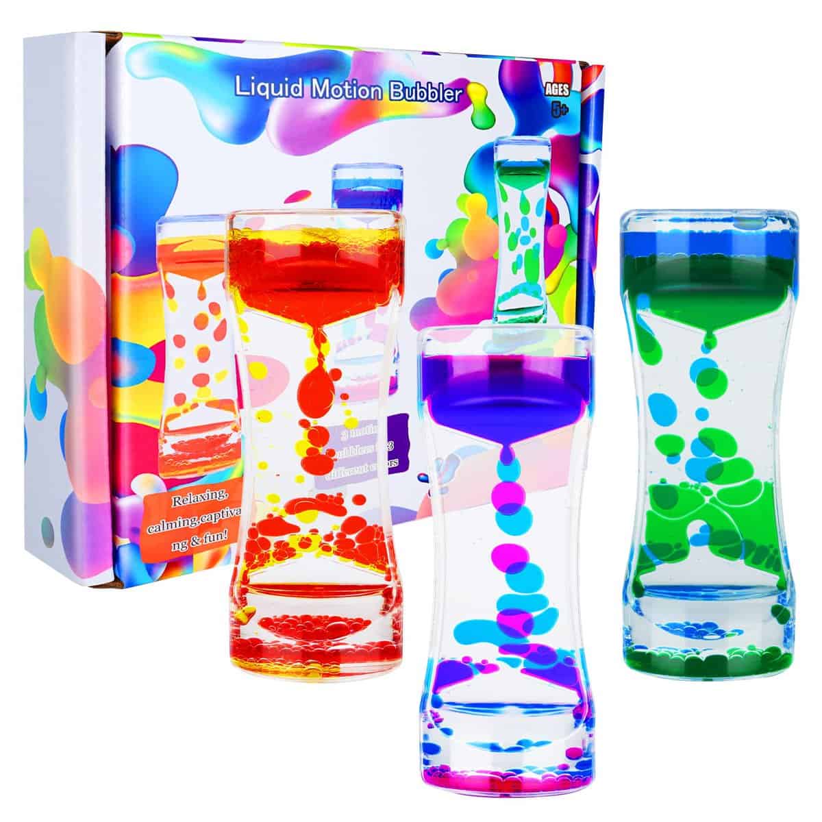 Liquid Motion Bubbler for Kids Adults,Sensory Toys,(3-Pack) Fidget Timer Liquid Toy,Autism Toy,Oil Water Desk Toy,Anxiety Toys，Christmas Stocking Filler Gift