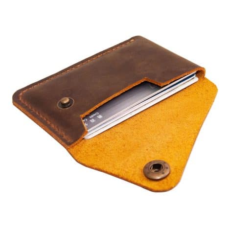 Brown Turbosnail Leather Card Holder: Sleek credit card wallet, perfect for minimalist style & ideal Father’s Day gift.