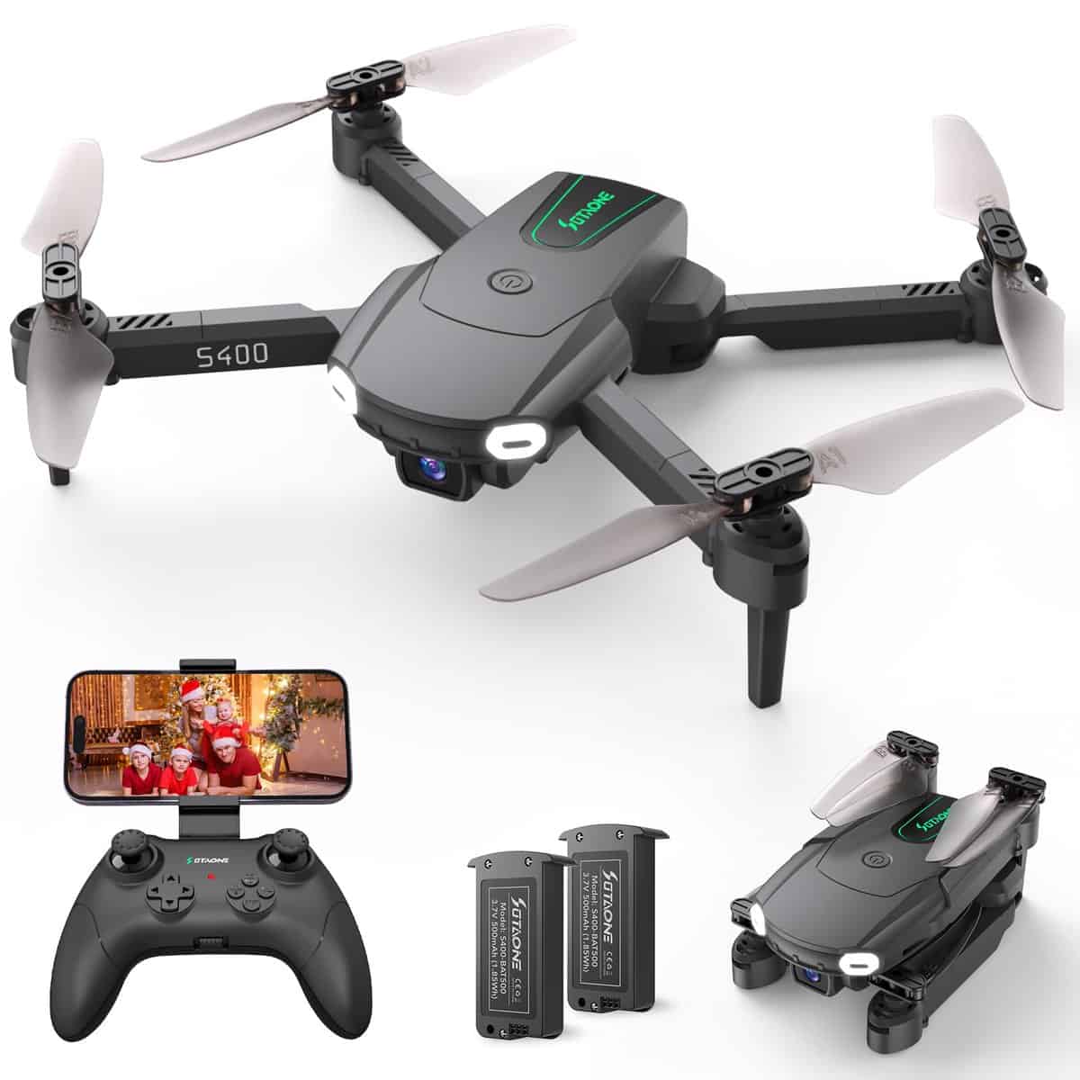 SOTAONE S400 Drone with Camera for Adults Kids, 1080P HD Foldable Mini Drones for Boys Girls, Remote Control Helicopter Toys Gifts with Auto-hovering, One Key Start, Self-spin, 3 Speeds, 2 Batteries