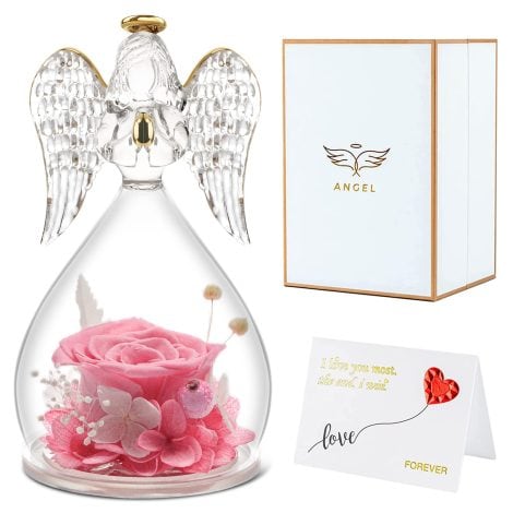 Forever Roses in Glass Angel Figurines – Perfect Birthday, Christmas, Valentine’s, Mother’s, or Thanksgiving Gift for Her.