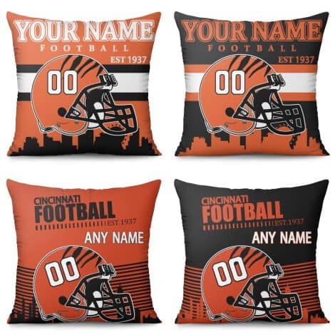 Custom Cincinnati football pillow covers with personalization, perfect for male and female football fans.