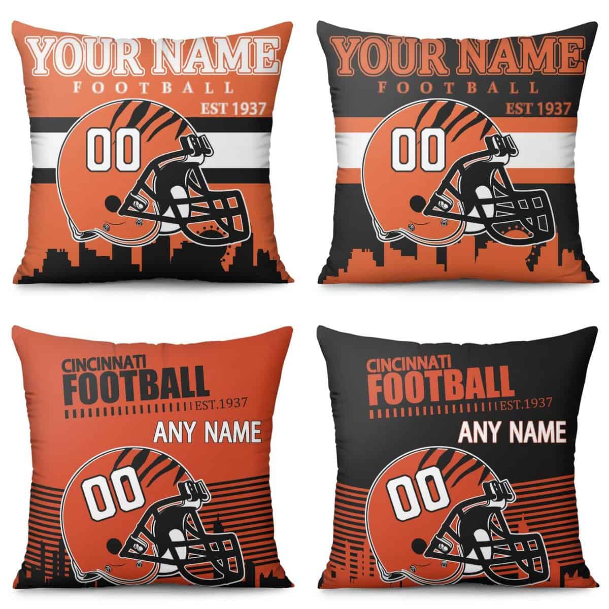 Rysbahe Personalized Custom Design Cincinnati Pillow Covers(4Packs) Any Name and Number 16"X16"/18"X18"/20"x20" Football Fans Gift for Man Women