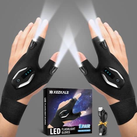 LED rechargeable flashlight gloves: Perfect for the man who has everything, a great stocking stuffer or White Elephant gift. Ideal for Christmas or Dad.