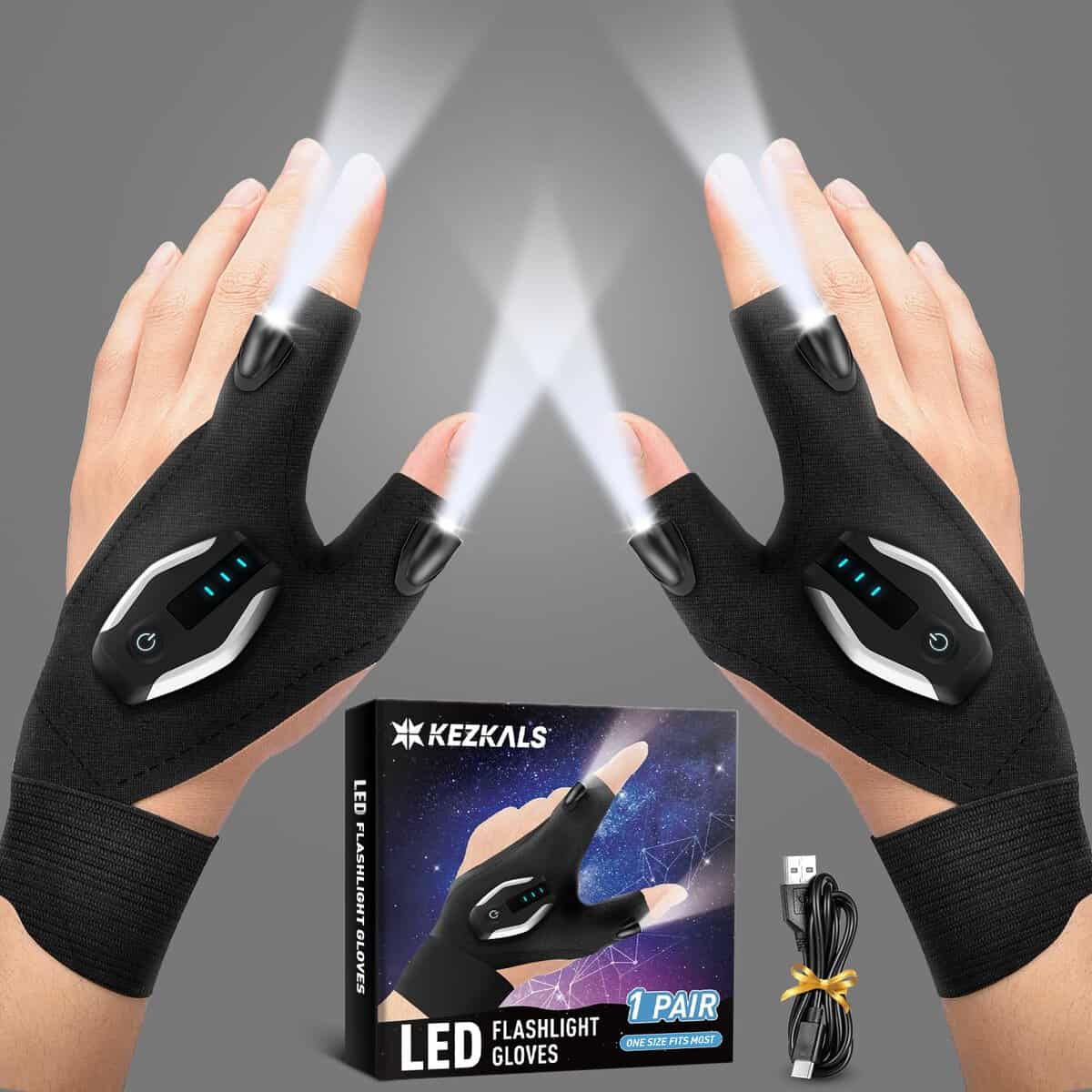 Gifts for Men, LED Rechargeable Flashlight Gloves, Stocking Stuffers for Men, White Elephant Gifts for Adults, Mens Gifts for Christmas, Gifts for Dad Him, Fishing Gifts for Men Who Have Everything