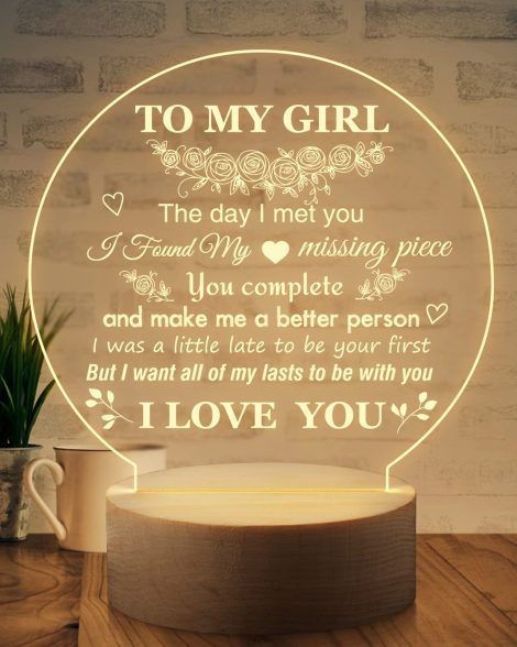 Romantic Engraved Night Light – Perfect Girlfriend Christmas Gift, Birthday, Anniversary or Valentines Day Gift from Boyfriend.