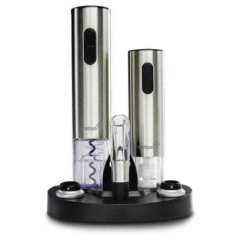 Ivation Wine Package: Electric Stainless Steel Bottle Opener, Aerator, Vacuum Wine Preserver, Stoppers, Cutter, & Charging Base.