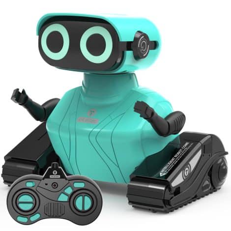 GILOBABY Blue Robot Toy: Remote control, LED eyes, flexible head & arms, dances, plays music; perfect for boys 3+!