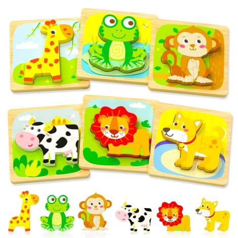 Wooden Animal Toddler Puzzles for 1-3 year olds, a great learning gift for Christmas or birthdays.