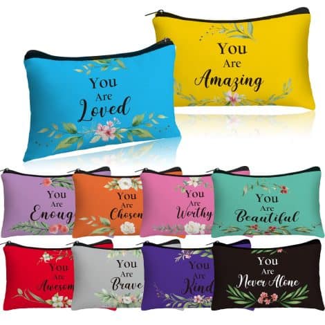 Hillban’s 10-piece teacher appreciation cosmetic bag set is an amazing gift with affirmations for women. (15 words)