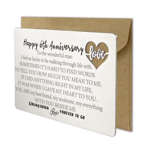 Engraved Metal Wallet Insert: Celebrate 6th wedding anniversary with YODOCAMP’s special card gift for husband from wife.