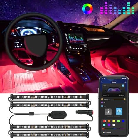 Govee Car LED Lights: Smart RGB Interior Lights controlled through app with DIY and Music Modes.