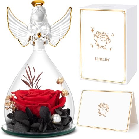 LURLIN Forever Rose Glass Angel – A unique gift for your loved ones on special occasions.