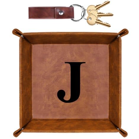 Personalized Leather Tray & Keychain: Thoughtful Gifts for Men – Dad, Husband, Boyfriend – Christmas, Birthday, Anniversary.