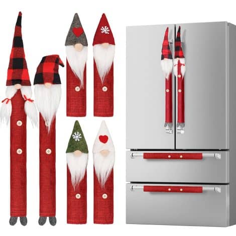 D-FantiX Gnome Christmas Refrigerator Handle Covers – Set of 8, Cute Swedish Elf Kitchen Appliance Protectors.