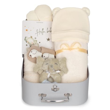 Cuddly Critter Baby Shower Gift Set – Adorable basket of essentials for newborns, perfect for any gender.