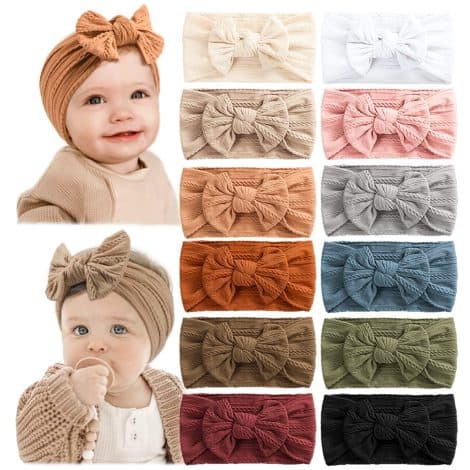 Handcrafted Soft Nylon Baby Headbands – Stretchy Hairbands with Hair Bows, Perfect for Newborns to Toddlers (Clay color)