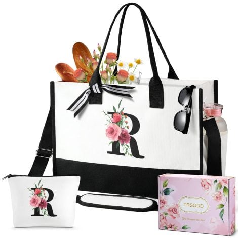 Custom Floral Initial Tote Bag, a thoughtful and unique gift perfect for birthdays or bridesmaids.