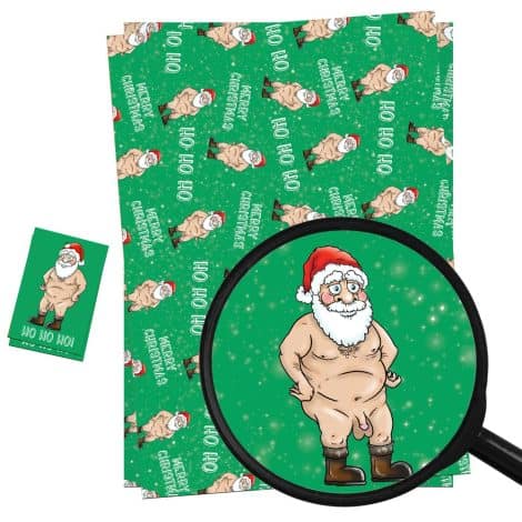 2-Pack Funny Rude Naked Santa Christmas Wrapping Paper & Gift Tags for Men and Women.