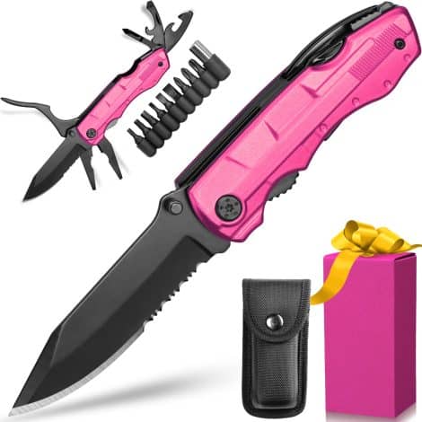 P-ink Multitool Knife is a unique gift idea for women like your wife, girlfriend, mom, or best friend. Perfect for Christmas, Mother’s Day, anniversaries, Valentine’s Day, and birthdays.