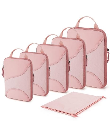 “Travel with ease using BAGSMART’s 6-piece Compression Packing Cubes, perfect for organizing your essentials in style!”