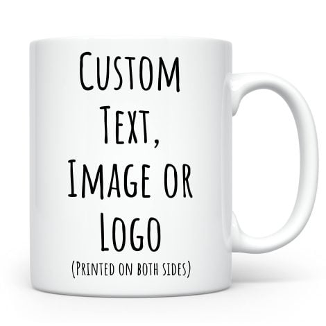 Customizable coffee mug with photo, text, and logo, perfect for gifting. Enjoy your cup of joe!