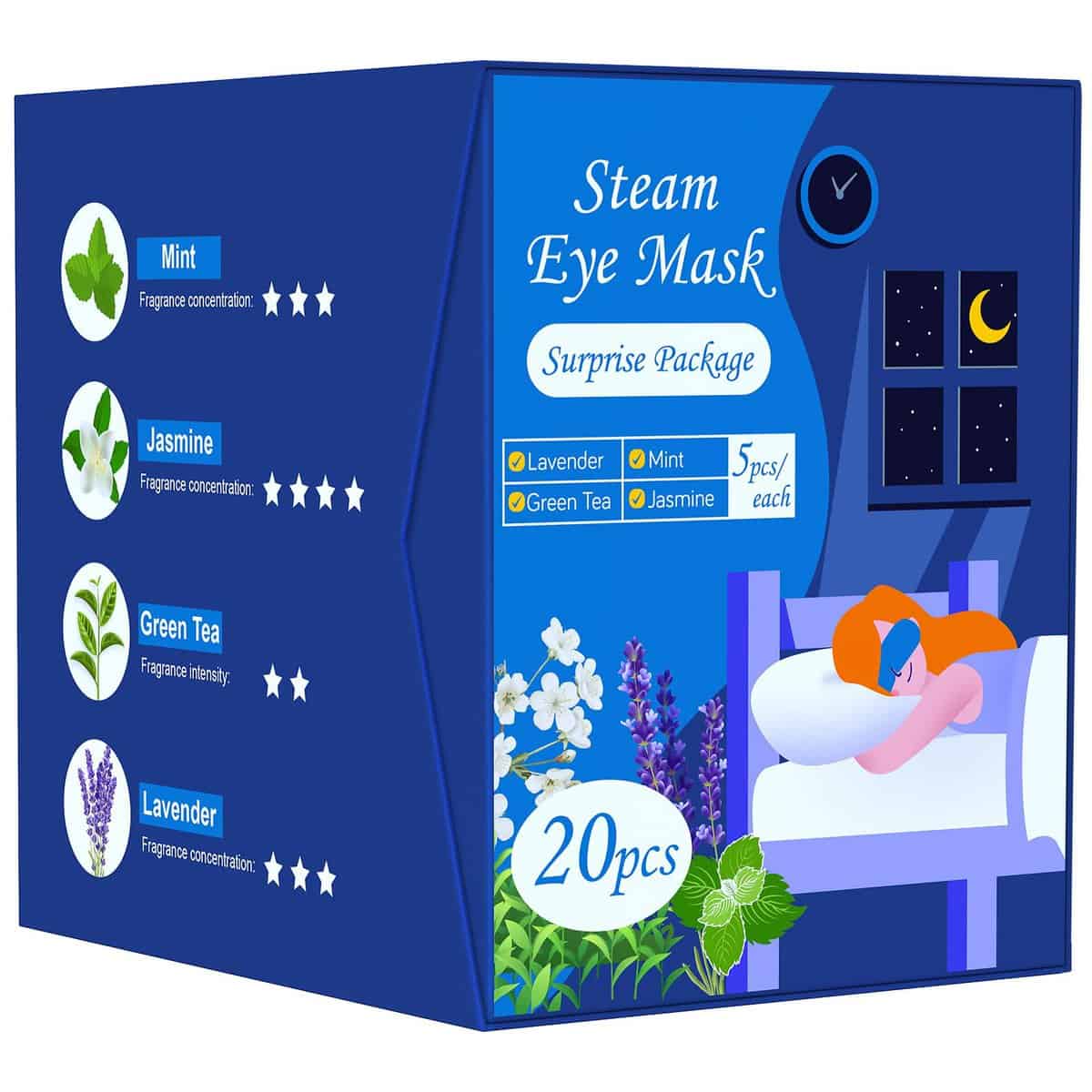 20-Pack Steam Eye Masks for Dry Eyes, Warm Eye Mask, Relief Eye Fatigue & Dark Circle, Heat Sleep Eye Mask for Puffy Eyes, Disposable Eye Mask, Moist Hot Compress Eye Patch for Sleeping, 4 Flavors