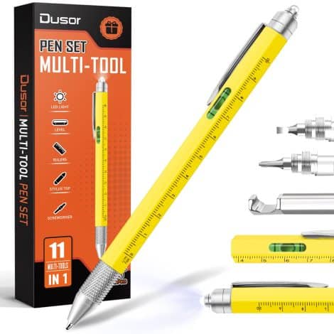 Unique and practical 11 in 1 Multi Tool Pen, perfect for Christmas, stocking stuffers, or White Elephant gifts.