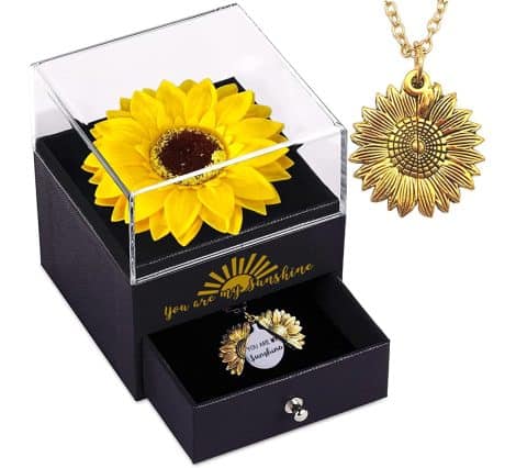 Gift Boxed LOGAZOO “You are My Sunshine” Artificial Sunflower Necklace for Women – Perfect for Birthdays, Weddings, and Mother’s Day.