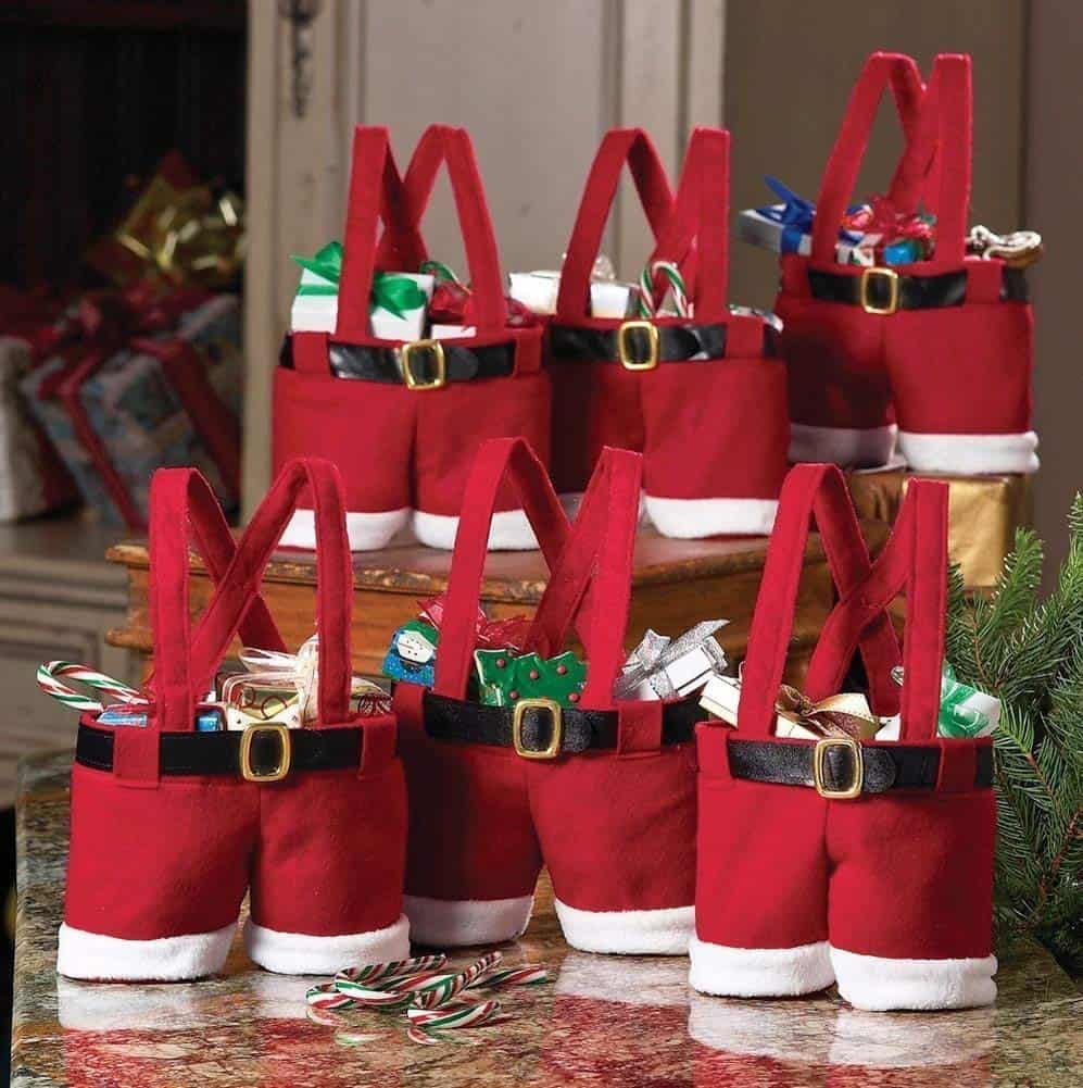 Awsaccy 6 Pack Christmas Decorations Gift Bags Candy Bags Stocking Tree Filler Santa Pants Style Lovely Cute Treat Bags Sacks Stocking Xmas Gift for Kid Small Size Red