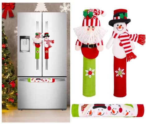 HIALTODAY Festive Home Decor Set: 3Pcs Xmas-themed Refrigerator Handle Covers, Perfect for Christmas Kitchen, Great Gift Option