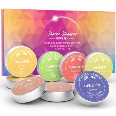 Enhance your shower experience with TUWESEN Shower Steamers Aromatherapy – 8PCS Colorful Vitality Set for luxurious stress relief. Perfect gift for Mom!