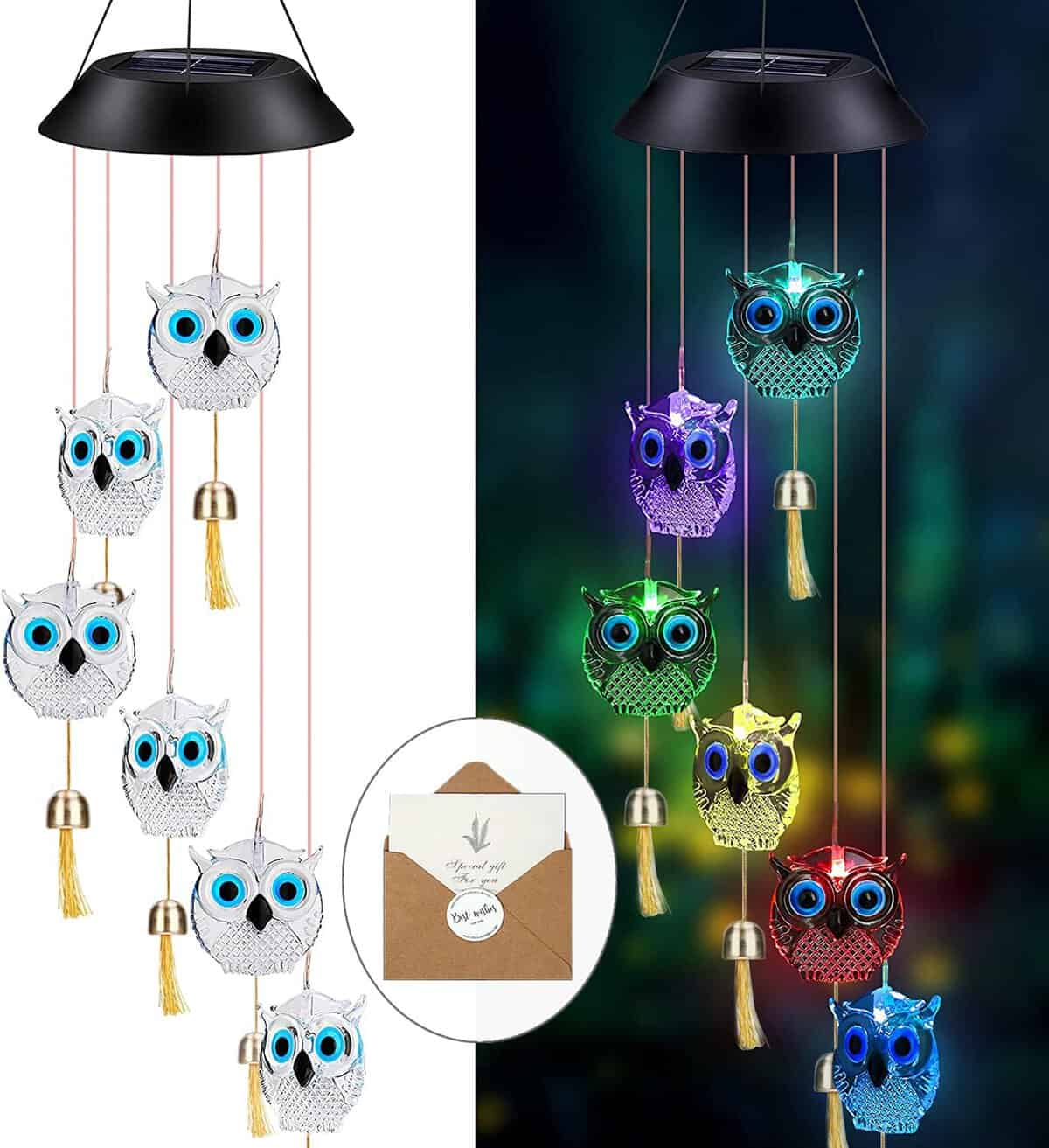 HeiPen Owl Gift, Solar Wind Chimes Garden Gifts for Her, Mum, Grandma, Mothers Day, Christmas, Outdoor Lights Decoration for Garden Yard Porch