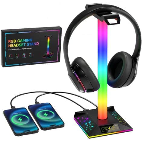 Gamer’s Delight: RGB Headset Stand with USB Charging, LED Holder – Perfect Gaming Accessories Gift!