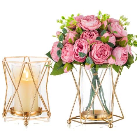 Nuptio 2-Piece Wedding Centerpieces Set: Elegant Geometric Glass Vase and Candle Holders for Table Decor and Gifts.