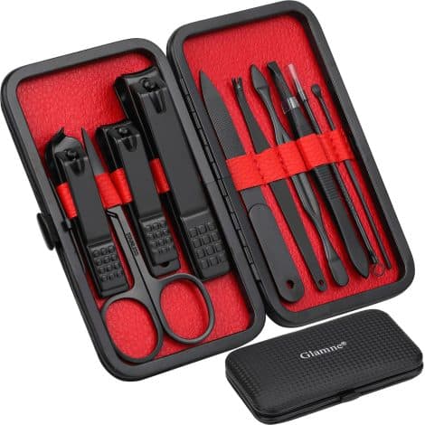 Glamne Manicure Set: High-quality stainless steel tools for nails in a durable leather travel case, perfect for on-the-go.