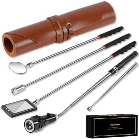 Heronest Telescoping Magnet Tool Kit: Perfect stocking stuffers for guys! Includes extendable magnetic flashlight, inspection mirror, great gift for men.