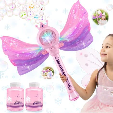 Britik Bubble Wands for Girls – Light-up Bubble Machine with Music: Batteries and Bubble Solutions Included. Perfect for Outdoor Parties and Birthdays, Ideal Gift for Girls 3-8 Years Old.