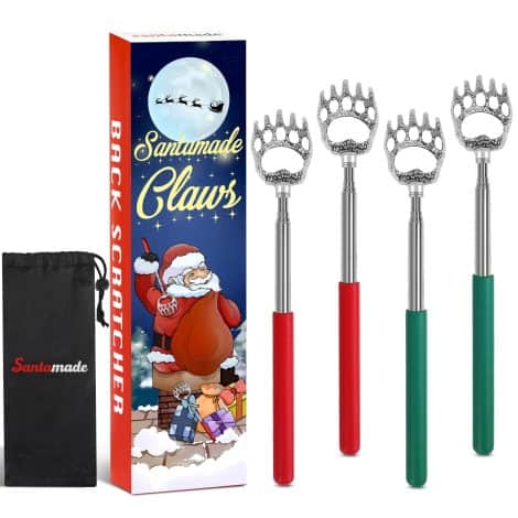 SANTAMADE 4-Pack Bear Claw Back Scratchers – Extendable Gadgets for Christmas Gifts. Ideal for Men and Women.