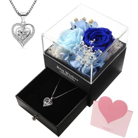 Blue Preserved Rose Gift Set – Perfect Christmas, Anniversary, or Birthday Present for Mom, Girlfriend, or Wife.