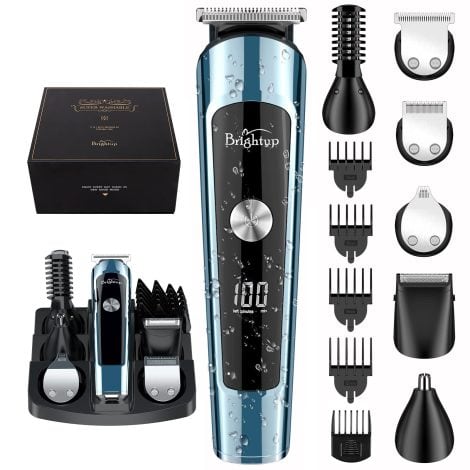 Brightup Beard Trimmer: Waterproof grooming kit for men, including razor, clippers, and trimmers. Perfect for face, body, and more!