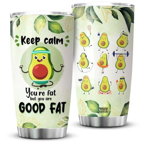 ZOXIX Avocado Tumbler: Insulated stainless steel travel mug with lid, featuring cute avocado designs and funny sayings. Perfect gift for fitness lovers!