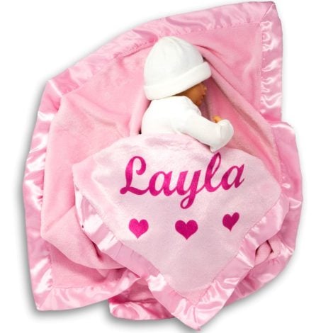 Pink Custom Catch Baby Blanket – Personalized Gift for Newborn or Infant Girls with Name