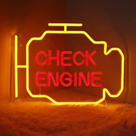 Decorate your wall with a personalized LED neon sign that resembles a check engine symbol for your garage.