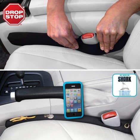 Drop Stop – The Original Car Seat Gap Filler (AS SEEN ON Shark Tank) – Set of 2 with Slide Free Pad and Light.