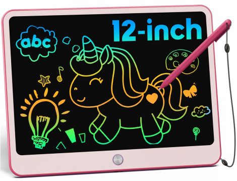 Bravokids Pink LCD Writing Tablet: A 12 inch colorful doodle board, perfect educational gift for kids.