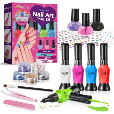 Shemira Nail Art Kit for Young Girls and Teens, Perfect Birthday or Holiday Gift for Ages 7-12.