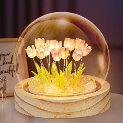 Illuminate your space with the ONXE Tulip Night Light—a charming glass flower lamp, perfect for Christmas and birthdays. Great for women, girlfriends, wives, sisters, and girls.