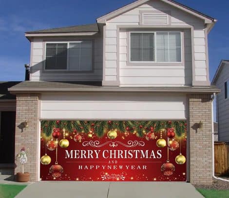 Christmas Garage Door Banner: Merry Christmas-themed decorations for your garage door, perfect for indoor/outdoor use, with photo background. (7*16ft – Merry Christmas)