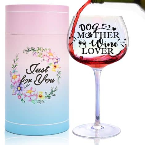 “Gifts for Dog Moms – Unique presents for women who love dogs, including a funny 16oz wine glass.”